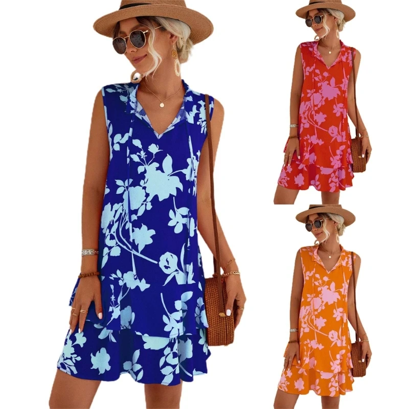 

Мини-Платье На Шнуровке Для Женщин, летнее платье с оборками, вечернее платье с цветочным принтом, Ins 10CD