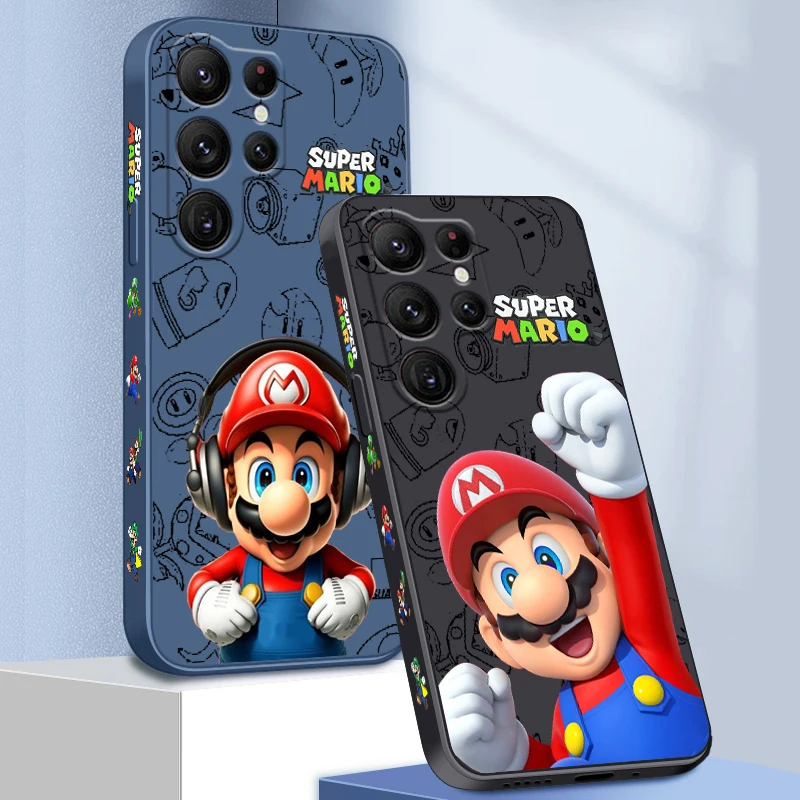 

Cartoon Super Mario Cute Liquid Left Rope For Samsung Galaxy S23 S22 S21 S20 FE S10 Ultra Plus Lite 5G Cover Phone Case