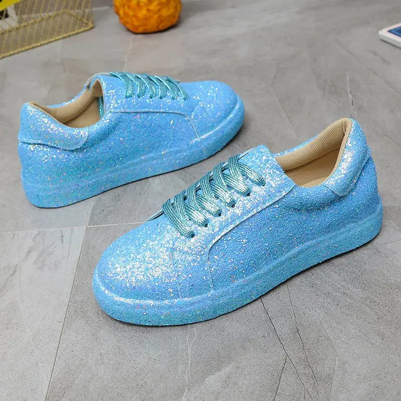 Женские блестящие кроссовки на платформе повседневные спортивные туфли со