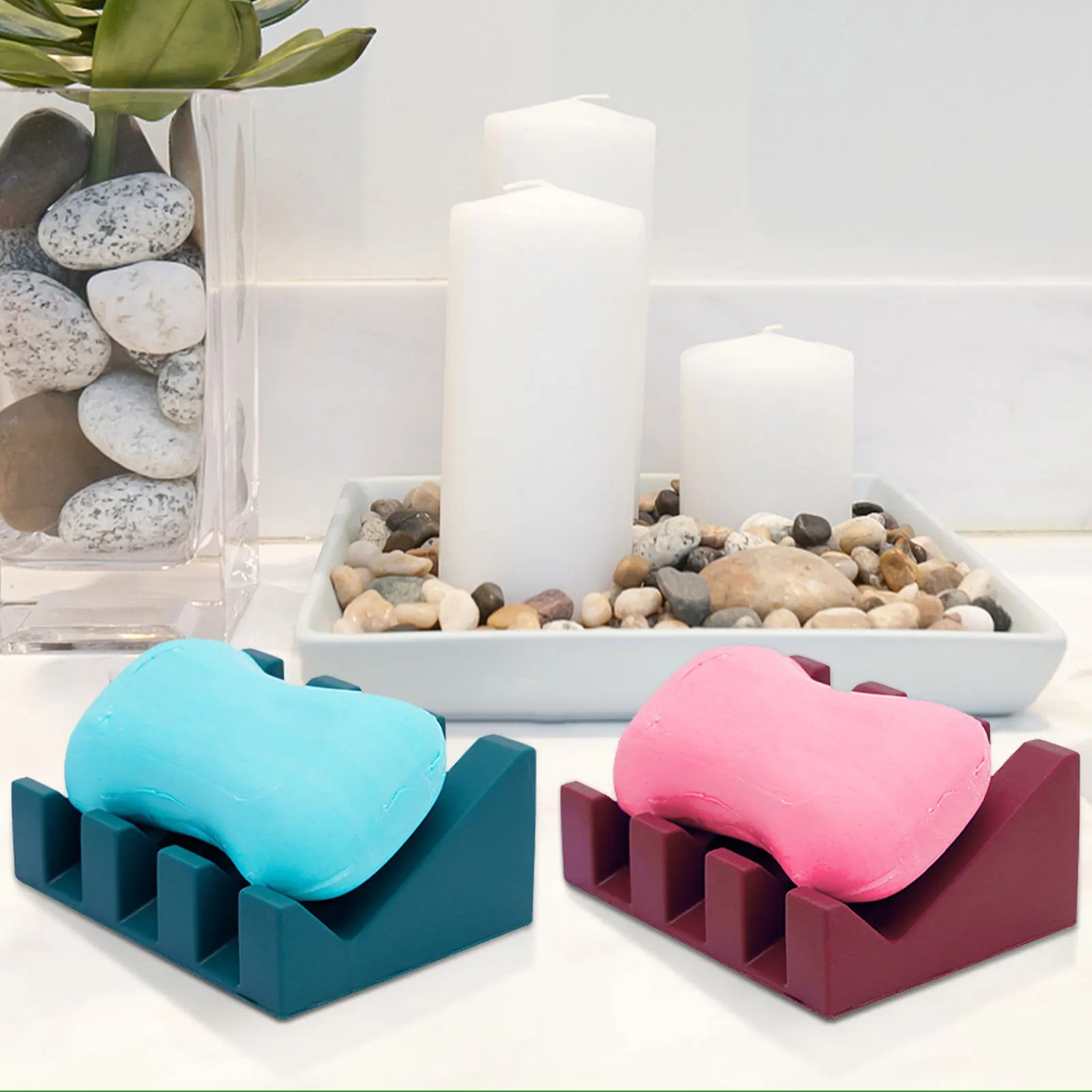 

Self Draining Soap Dish Waterfall Shape Soap Holder For Bathroom Sink Easy Cleaning Silicone Soap Case With Drainer For Bar Soap