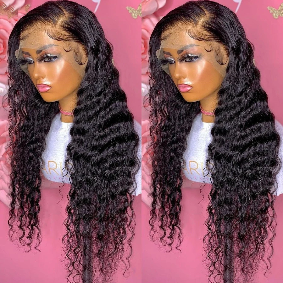 Бесклеевой мягкий длинный кудрявый черный синтетический кружевной передний