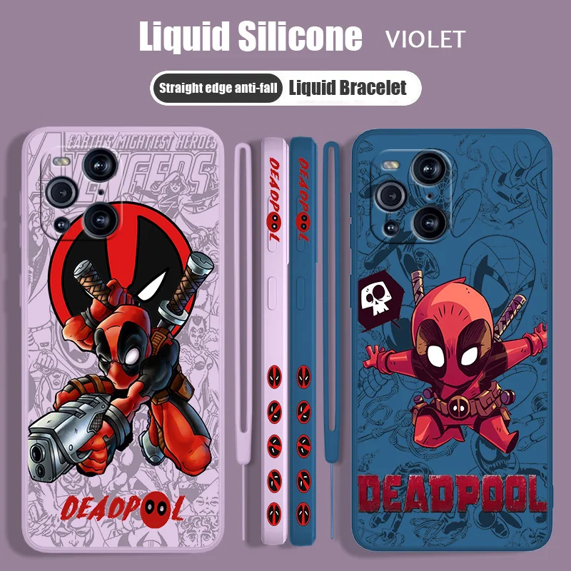 

Marvel Deadpool Liquid Left Rope Phone Case For OPPO Find X5 X3 X2 Lite Pro Neo 5G Lanyard Funda Soft TPU Cover