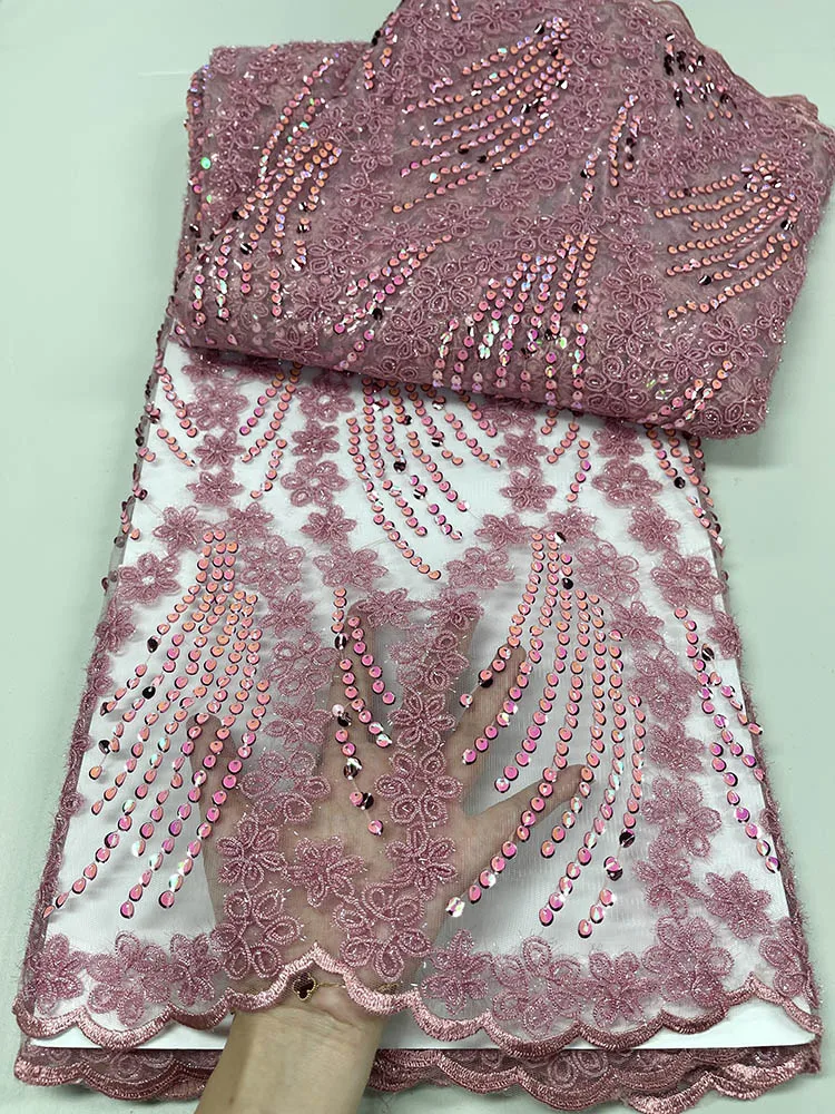

Nigerian Lace Fabric 2022 High Quality Embroidery African Sequins Tulle Lace Fabric Latest France Net 5 Yards For Sewing Clothes