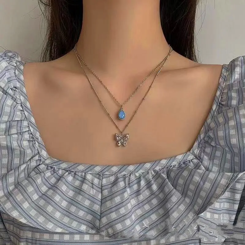

Butterfly Necklace for Women Waterdrop New Fashion Gift Necklace Anti-silver Color Delicated Collar Jewelry Wholesale