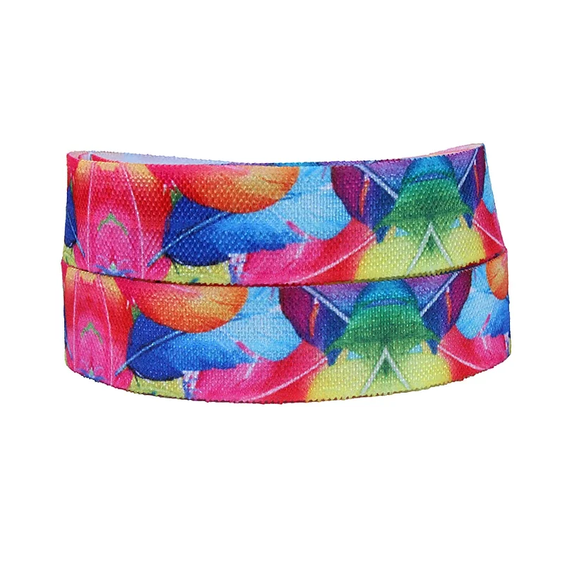 

5/8" rainbow colors flower and plumage printed foe elastic ribbon