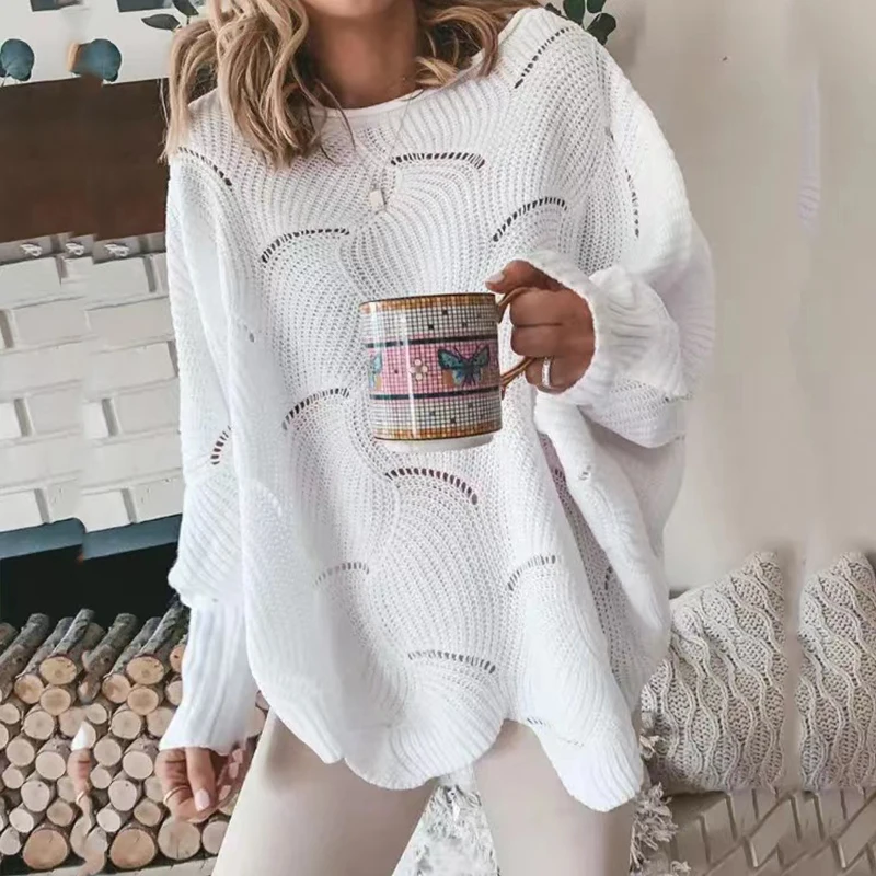 

2022 Autumn Winter Elegant Hollow Sweater Fashion O-neck Long Sleeve Pullover Knitted Sweater Women Casual Thin Solid Jumper Top