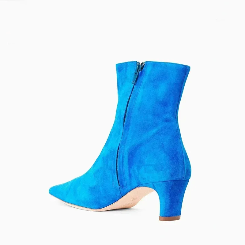 Arden Furtado/2024 женские осенние полусапоги синие замшевые сапоги из коровьей замши с