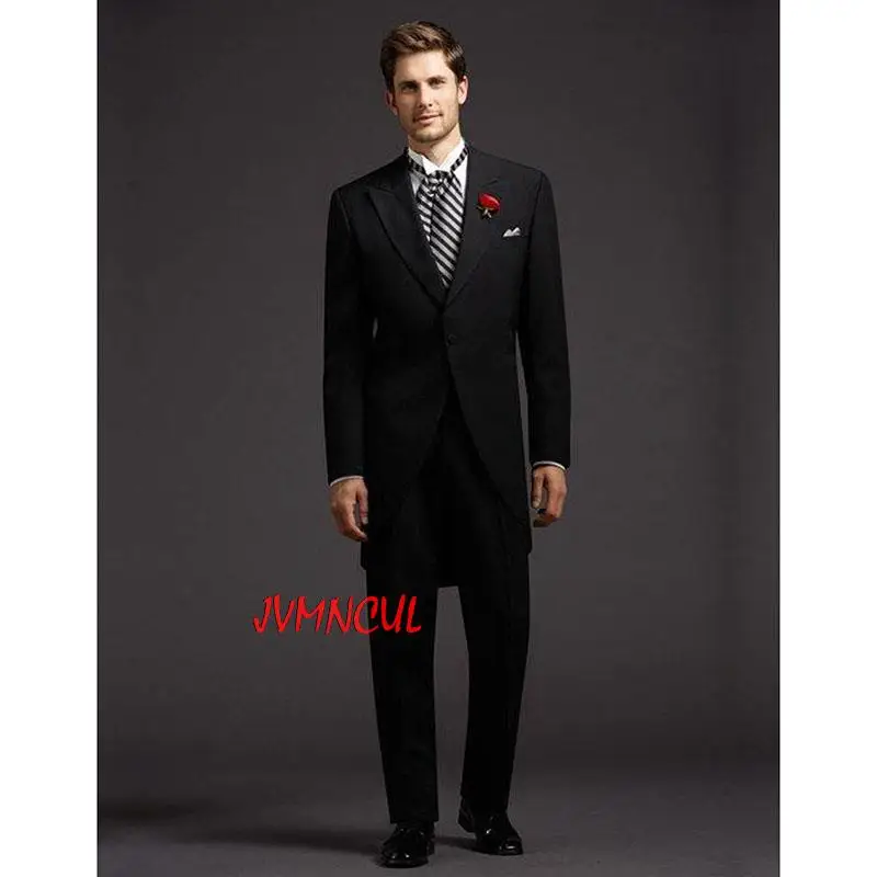 

New Bespoke One Button Tailcoat Black Gentleman Dress Coat 2Pcs Men Wedding Suits Long Jacket Terno Mens Suits (Jacket+Pants)