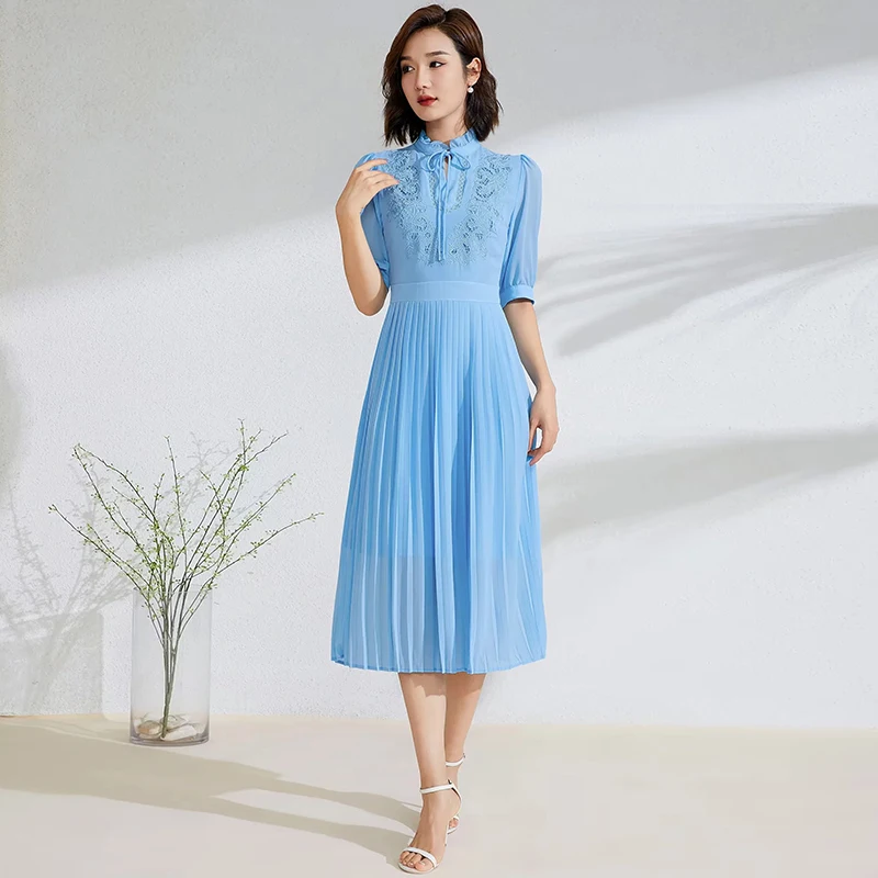 

Высококачественное осенне-зимнее элегантное платье MIUXIMAO 2022, модное длинное платье с коротким рукавом и воротником-стойкой и вышивкой, женское платье