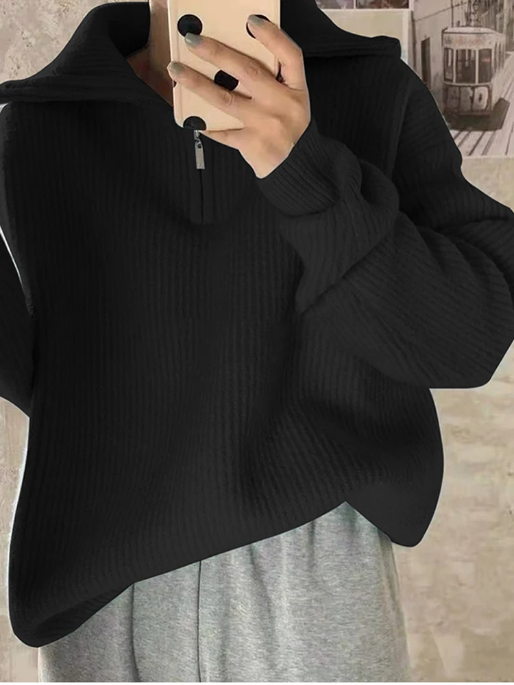 Пуловер с высоким воротником Женский вязаный свитер однотонный свободный