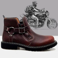men vintage cowboy motorcycle boots cow leather belt buckle fashion martin ankle boots casual work safety shoes botas de hombre