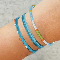 new braided wax rope bracelet for women european and american color rice bead braided rope set men and women jewelry wholesale