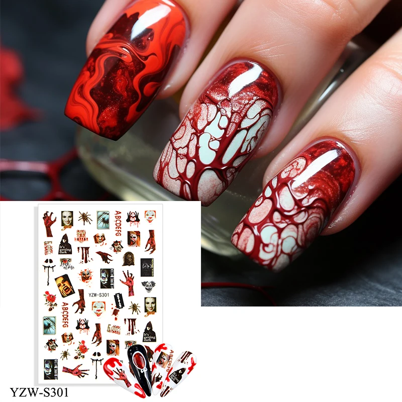 

Реалистичные рельефные наклейки для ногтей на Хэллоуин с милым черепом, призраком, Джеком о-фонариком, наклейки для ногтей, подвески для маникюра