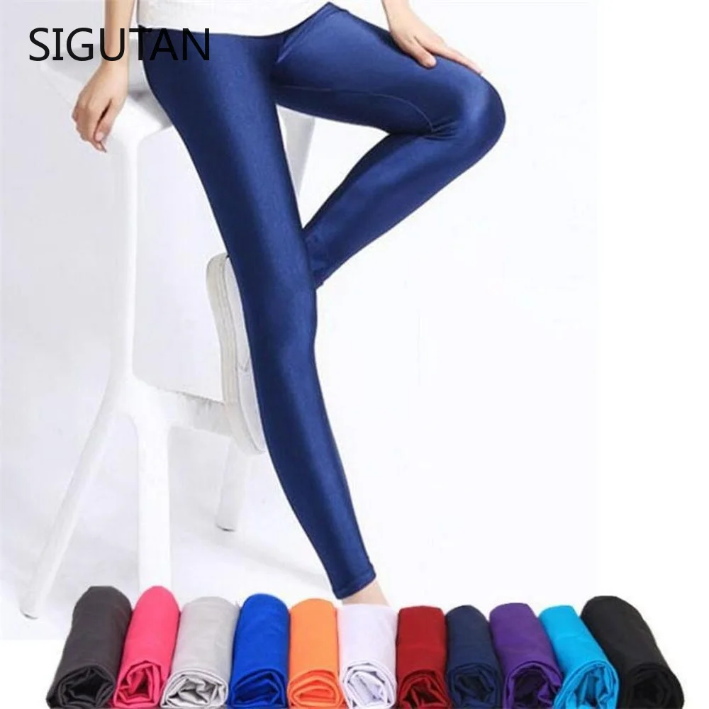 

Women Shiny Pant Leggings Hot Selling Leggings Solid Color Fluorescent Spandex Elasticity Casual Trousers Shinny Legging