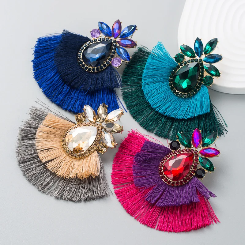 

Bohemian Colored Rhinestone Tassel Earrings for Woman Party Wedding Jewelry