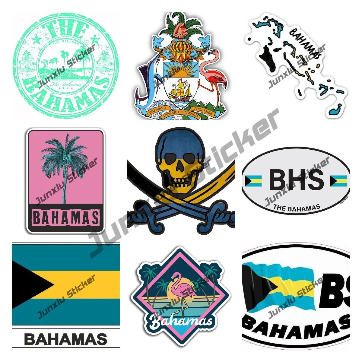 Наклейка с флагом Багамских Островов, Высококачественная виниловая наклейка, автомобильные аксессуары, Багамский герб, Карта путешествий, наклейка на бампер автомобиля