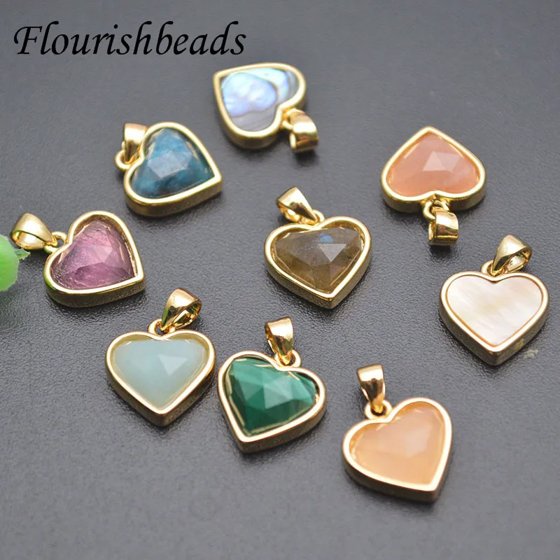 

5pcs Natural Stone Pendant Apatite Amethyst Sun Stone Heart Shape Charms DIY Earrings Necklace Accessories for Fine Jewelry