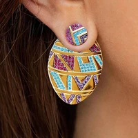fashion bohemia colorful irregular crystal rhinestones zircon geometric round oval metal stud earrings for women travel jewelry