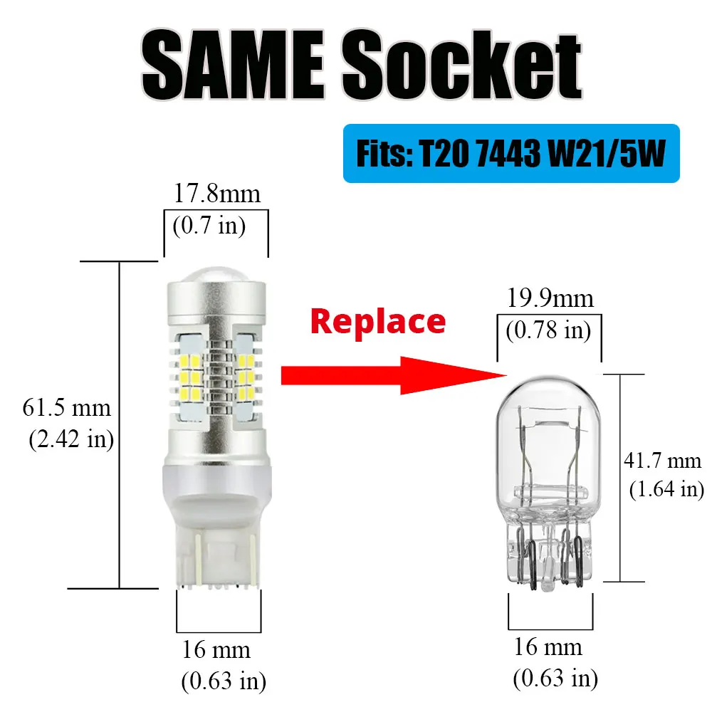 10x T20 7440 7443 7443-Srck W21W W21/5W светодиодный лампы для указателей поворота резервный