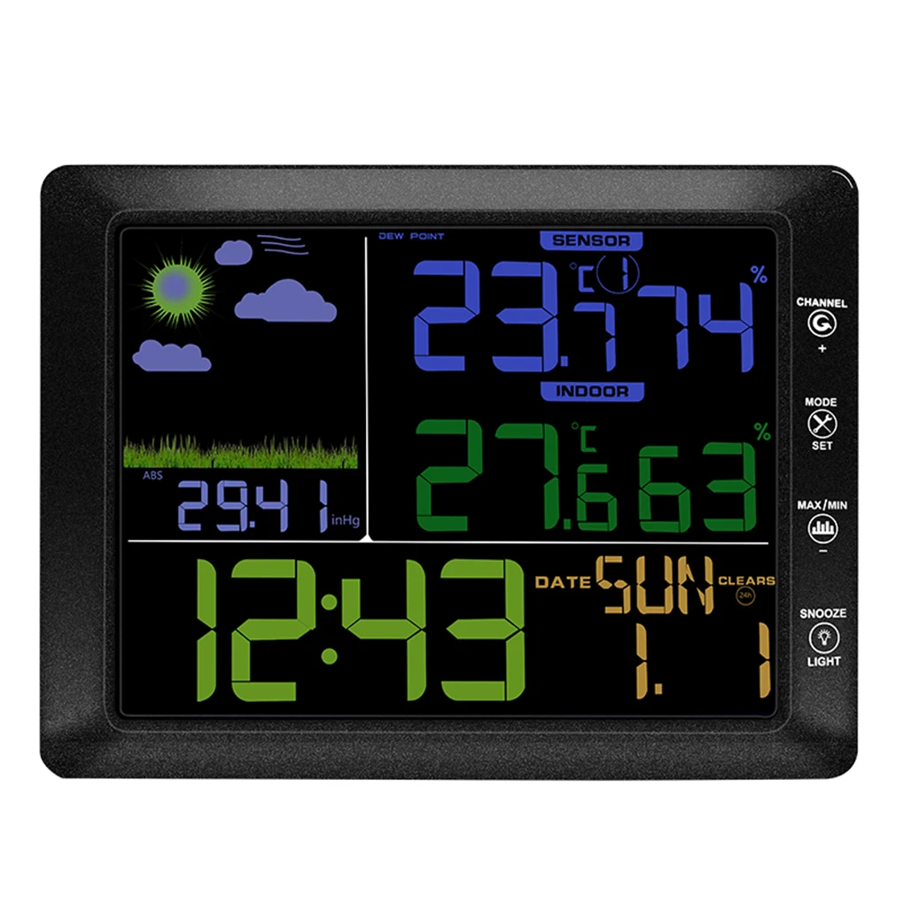 

Беспроводная метеостанция с режимом управления звуком, HD-экран, часы для измерения температуры и влажности в помещении и на улице