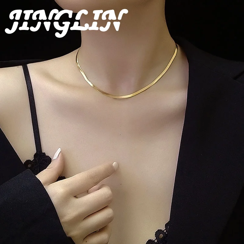 

JINGLIN Fashion 24K Gold Necklace 4MM50CM Blade Necklace Men's & Women's Jewelry Gifts