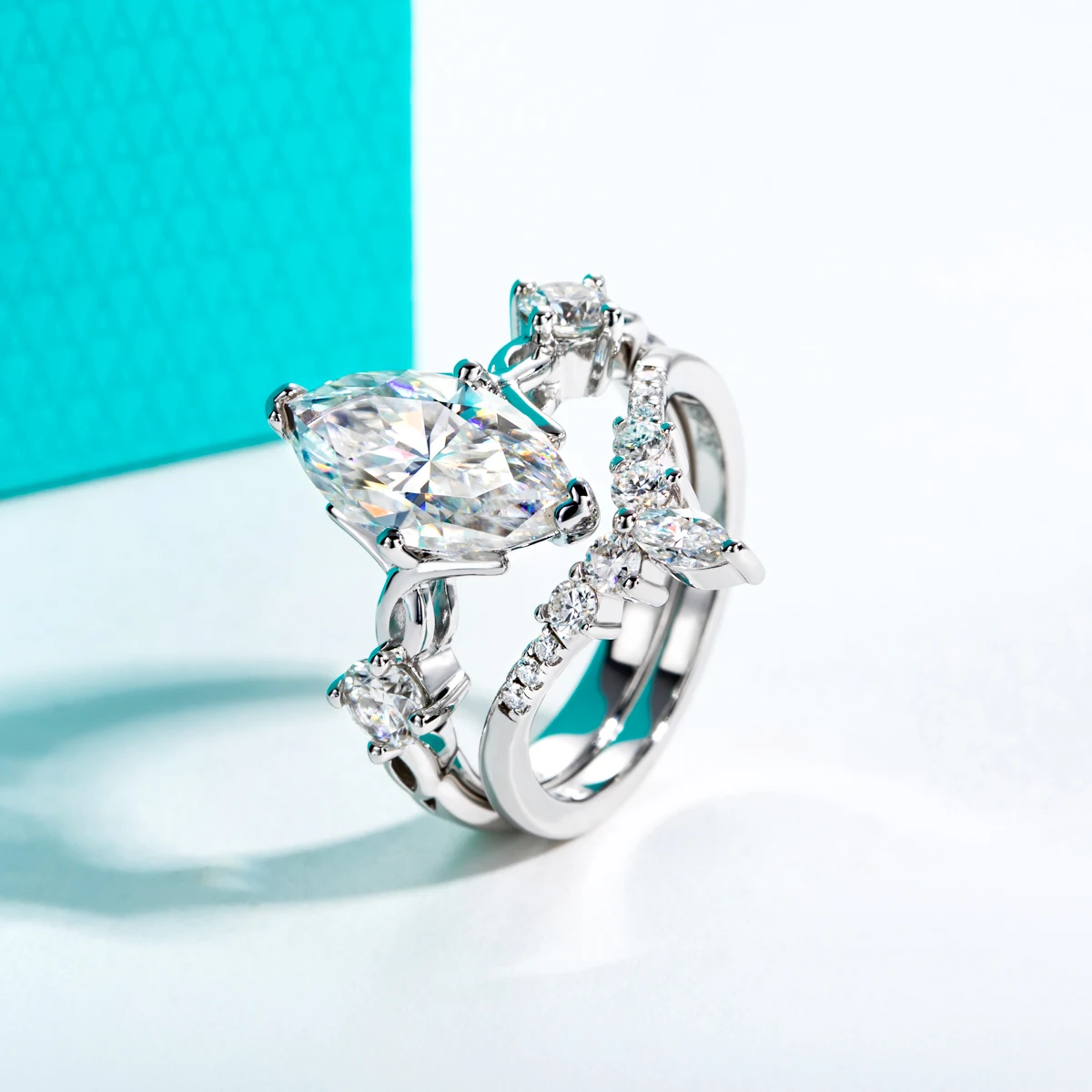 Фото rupaJewel 3ct Marquise Cut D Цвет Муассанит Обручальные Кольца 18 К Позолота Стерлингового Серебра 925 Корона Набор Свадебных Колец Для Девочек №3