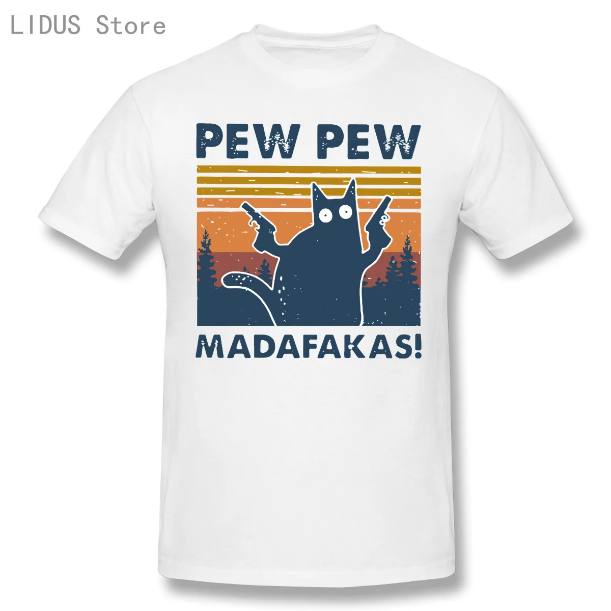 

Pew Pew Madafakas T Shirt 100% Cotton Shirt Novelty Funny Cat Vintage Crew Neck Men's T-Shirt Humor Women Top Tee Gift