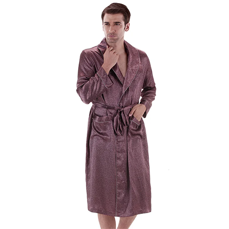 Silk Robe Mens Satin Bathrobe Noble Men Long Sleeve Satin Dressing Gown Men's Sleepwear Home Clothing Indoor Clothing Dropship