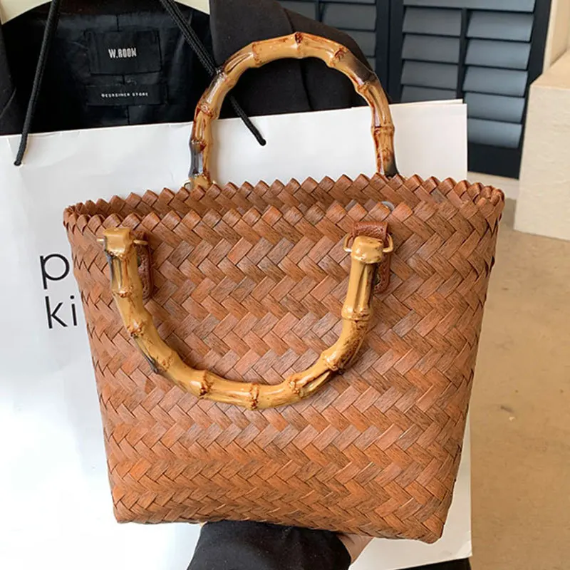 

Leisure Woven Large Capacity Women's Bag Red Bamboo Knot Handbag Simple Grass Woven Vegetable Basket Bag