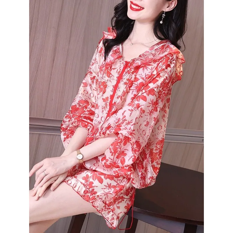 Летняя мода в западном стиле модная шифоновая рубашка с капюшоном на молнии