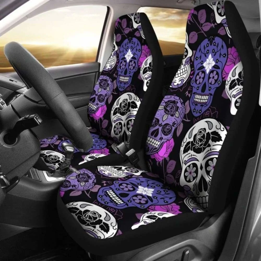 

Skullistic Sugar Skulls Purple Car Seat Covers,Pack of 2 Universal Front Seat Protective Cover