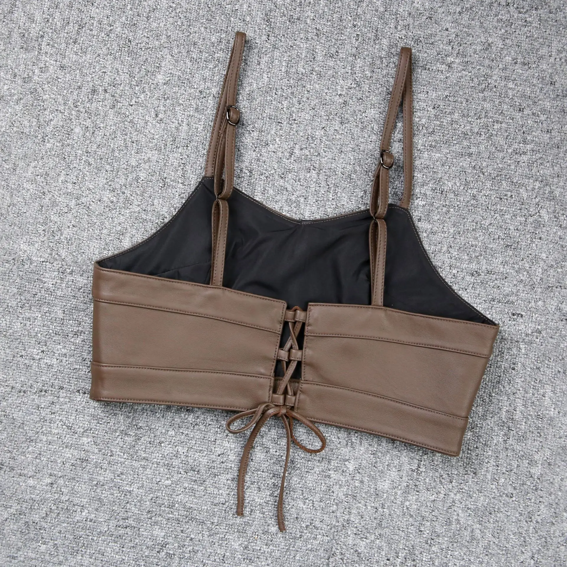 2022 New Fashion Simple Design Strap Tube Top Vest Real Sheepskin Leather Camisole E23