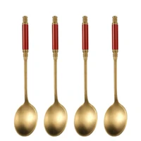 4pcs coffee spoon 304 stainless steel spoon sanding gold plated spray paint european retro court cylindrical dessert tiny spoon
