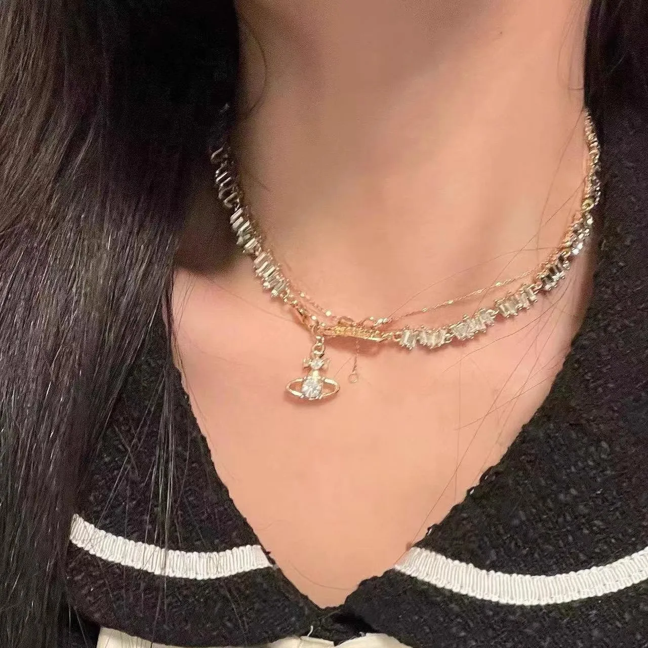 Необычное ожерелье с кристаллами женское дизайнерское колье High Sense европейское и