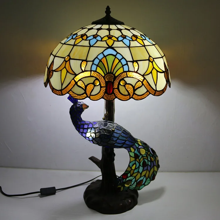 Элегантная настольная лампа Longhuijing в стиле барокко 16 дюймов с витражами Тиффани и