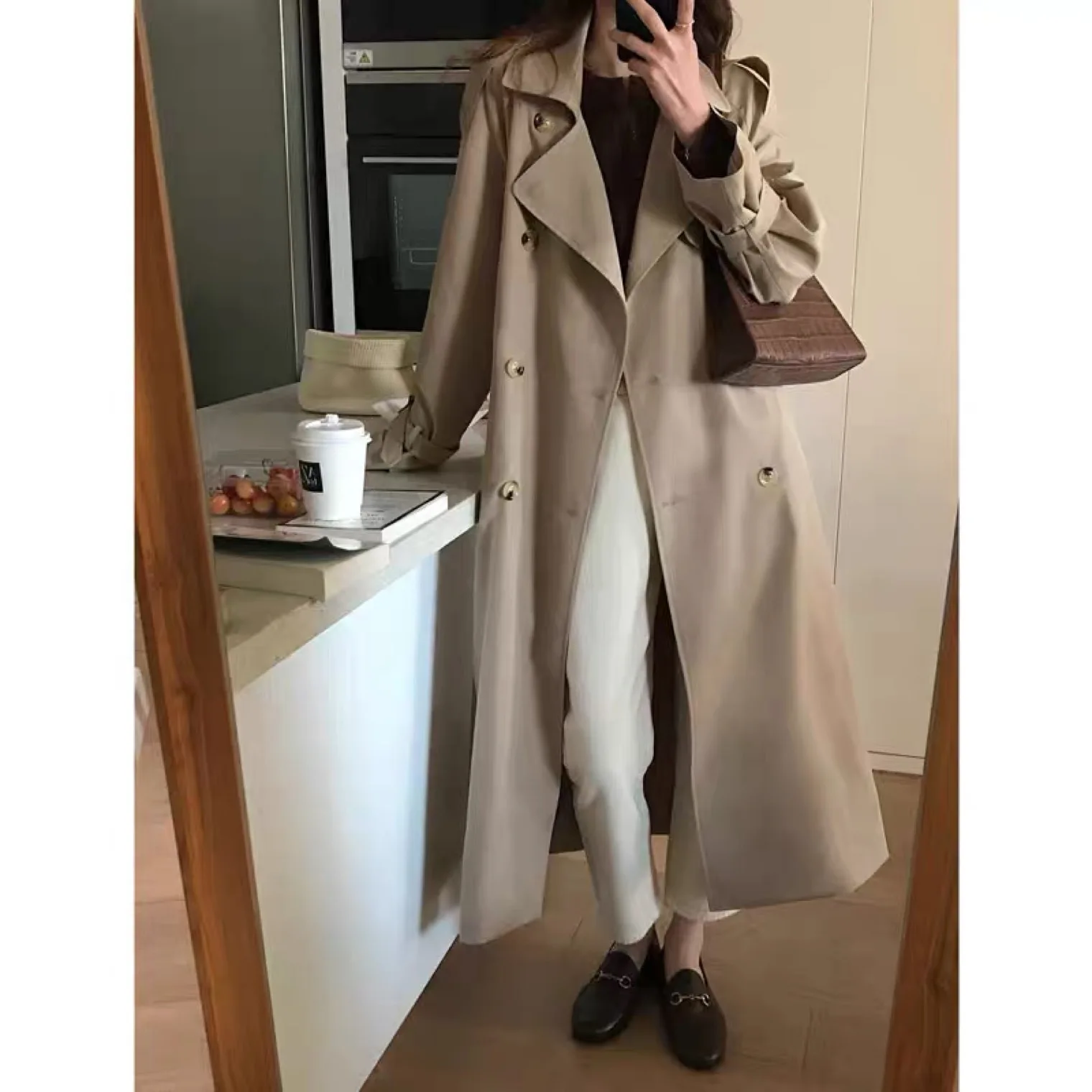

SuperAen Khaki Trench Coat Women's Autumn Winter 2022 New Temperament Korean Style Long Coat