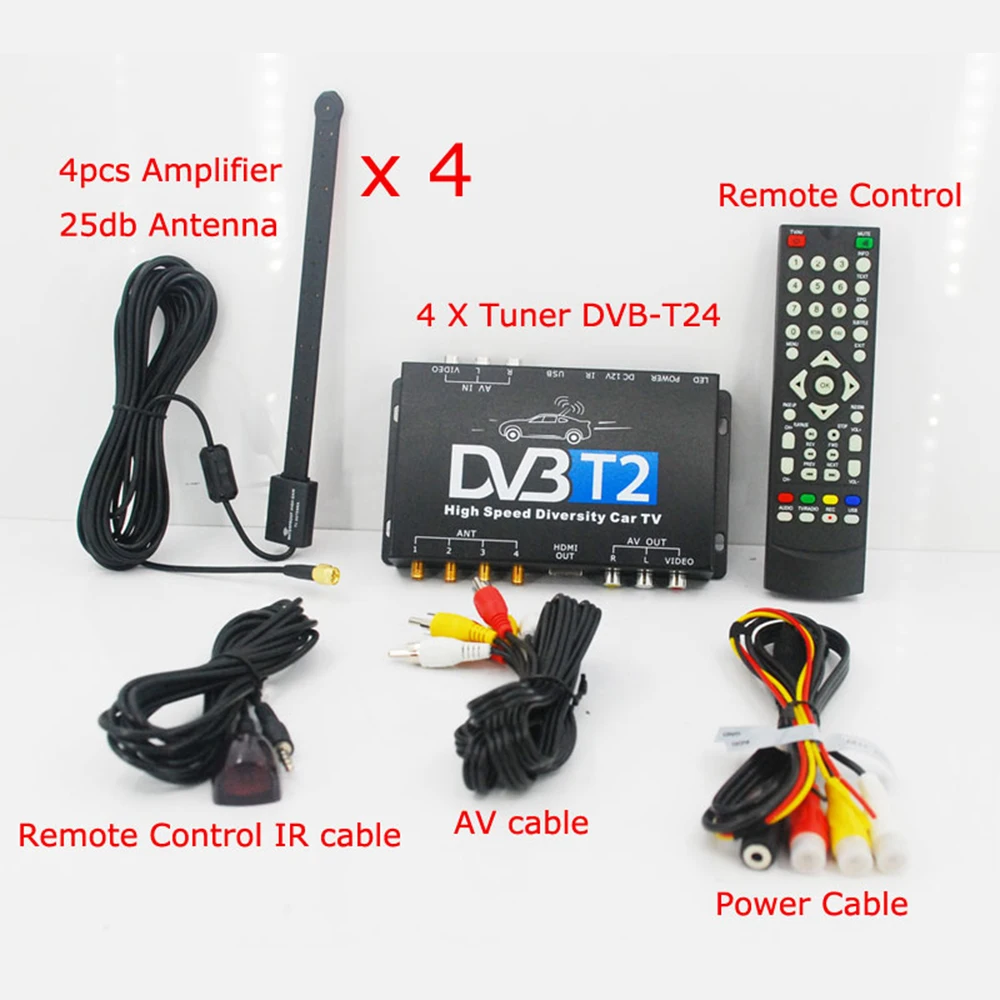 

HDTV автомобильный DVB-T2 DVB-T MULTI PLP цифровой ТВ-приемник автомобильный DTV-приставка с 4-тюнером антенной