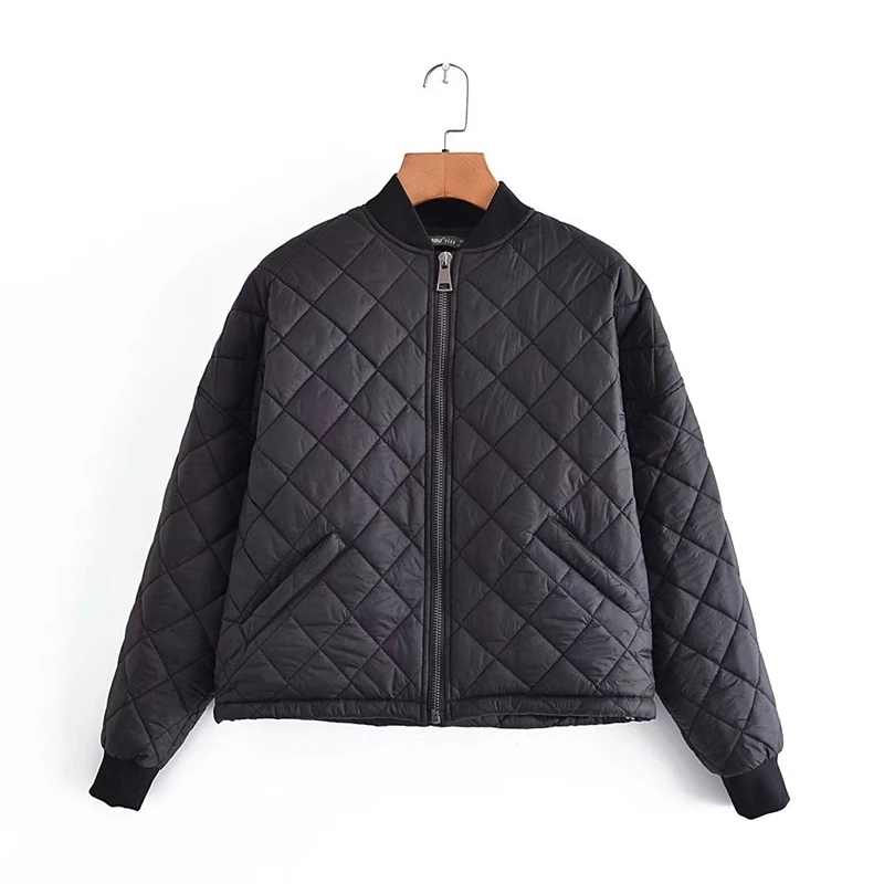 KEYANKETIAN women's diamond quilted black cotton-padded jacket New fall/winter loose-collar bomber jacket Cotton neutral jacket