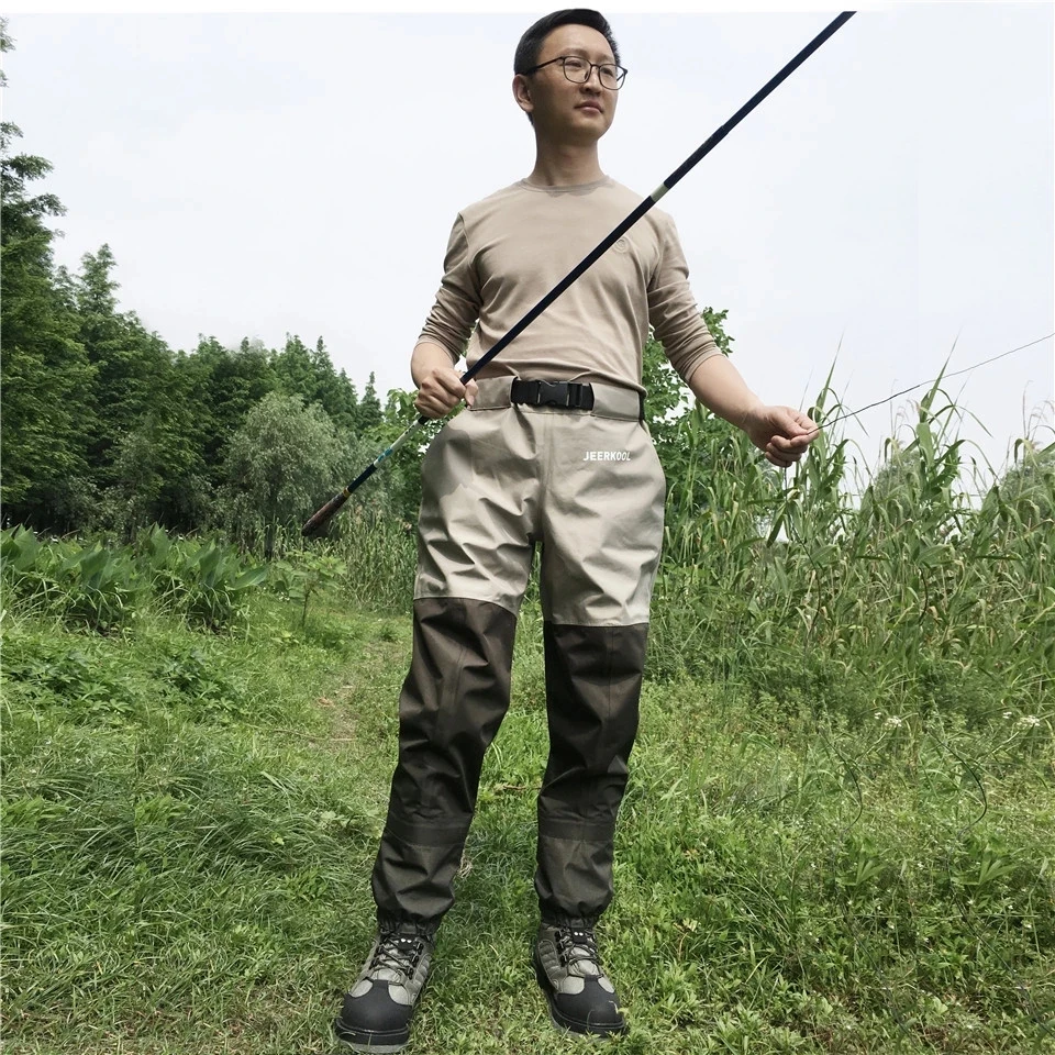 3 Layer Fly Waders Fishing Wading Waist Pants With Waistband Belt Overalls Men's Waterproof Cloth Breathable Foot For Shoes enlarge