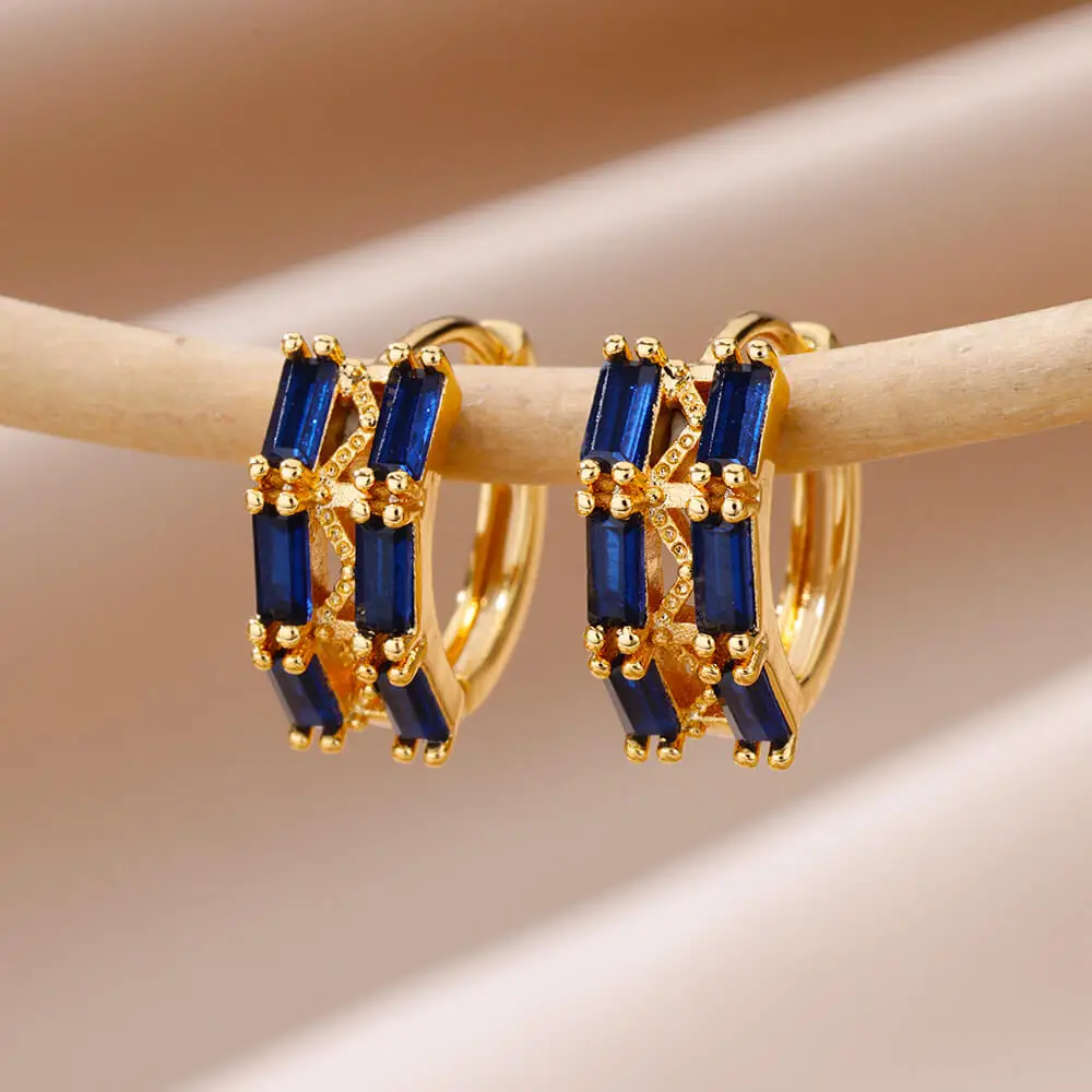 

Blue Zircon Hoop Earrings for Women Gold Color New In Stainless Steel Earrings 2023 Trending Luxury Designer Jewelry Gift aretes