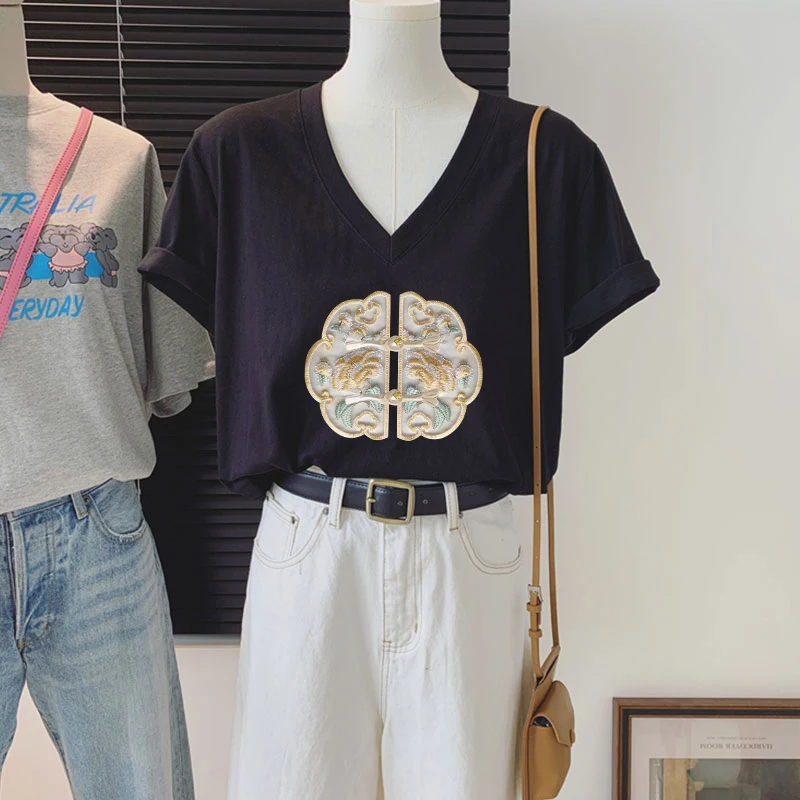 Американская винтажная хлопковая Футболка с V-образным вырезом и коротким