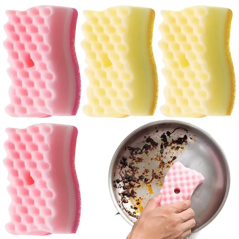 

4 шт., антипригарные губки из микрофибры для мытья посуды