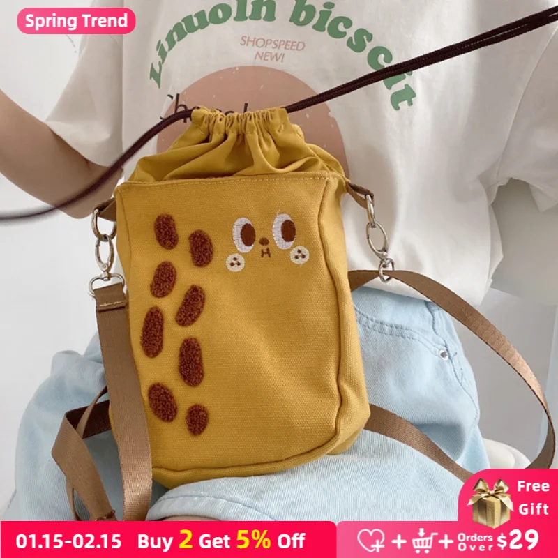 

Cute Women's Mini Messenger Bag Female Cartoon Canvas Small Square Shoulder Bags Adjustable Strap Girls Phone Purse Handbags