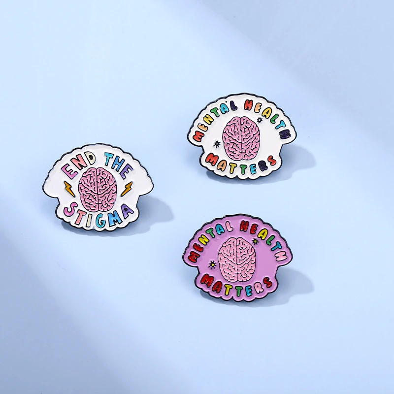 

Mental Health Enamel Pins Custom Brain Brooches Lapel Badges Quotes End The Stigma Jewelry Gift For Kids Friends Brooches