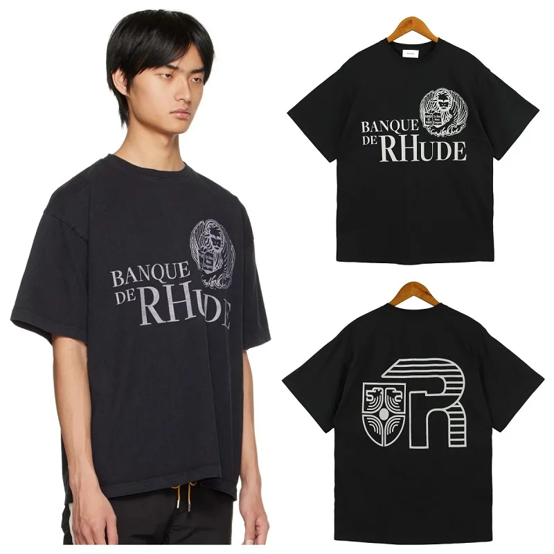 

2023 Rhude logo printing T-shirt Men Women Pure cotton 100% Short sleeve Tees
