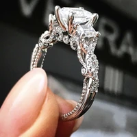 vintage princess cut lab zircon ring silver color engagement wedding band rings for women bridal fine party jewelry