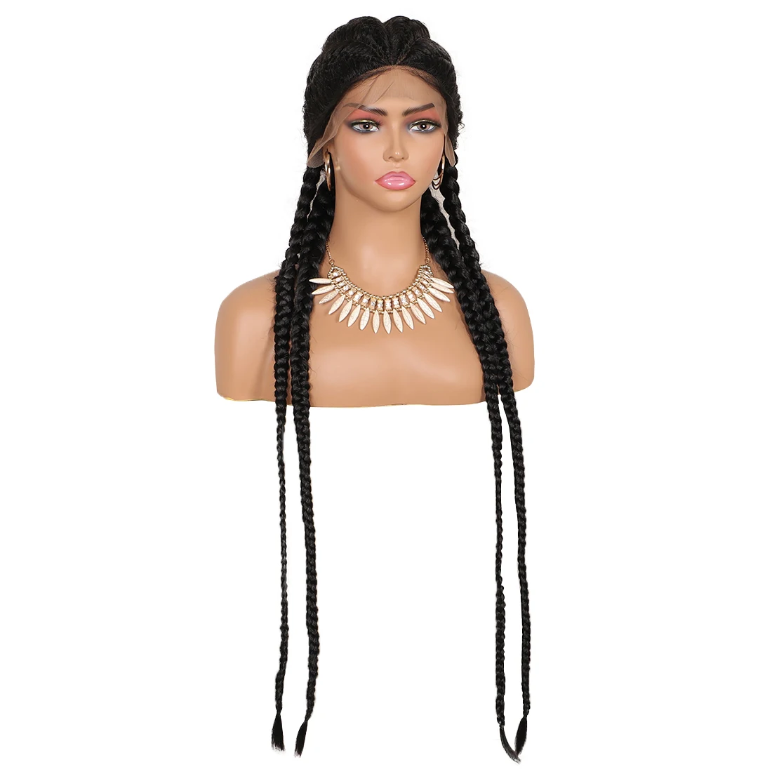 

Youthfee 35 Inches Black Double Dutch Box Braids Wig For Black Women Synthetic Braid Wigs With Baby Hair Lace Front Braided Wigs
