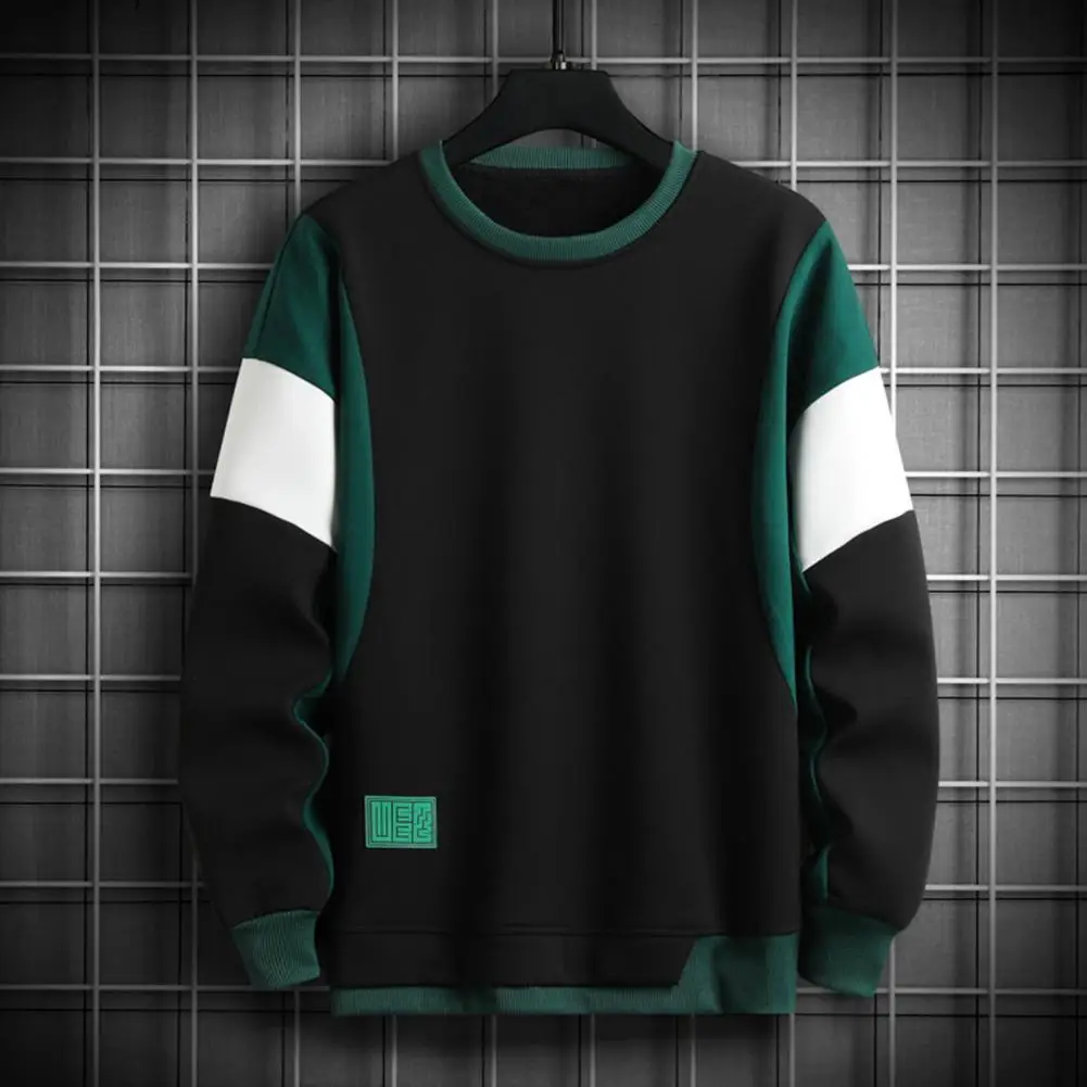 

Trendy Plus Size Autumn Sweatshirt Men Winter Sweatshirt Patchwork Warm