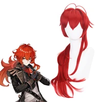 game genshin impact wig diluc ragnvindr same style long red hair man woman anime cosplay dressup accessories