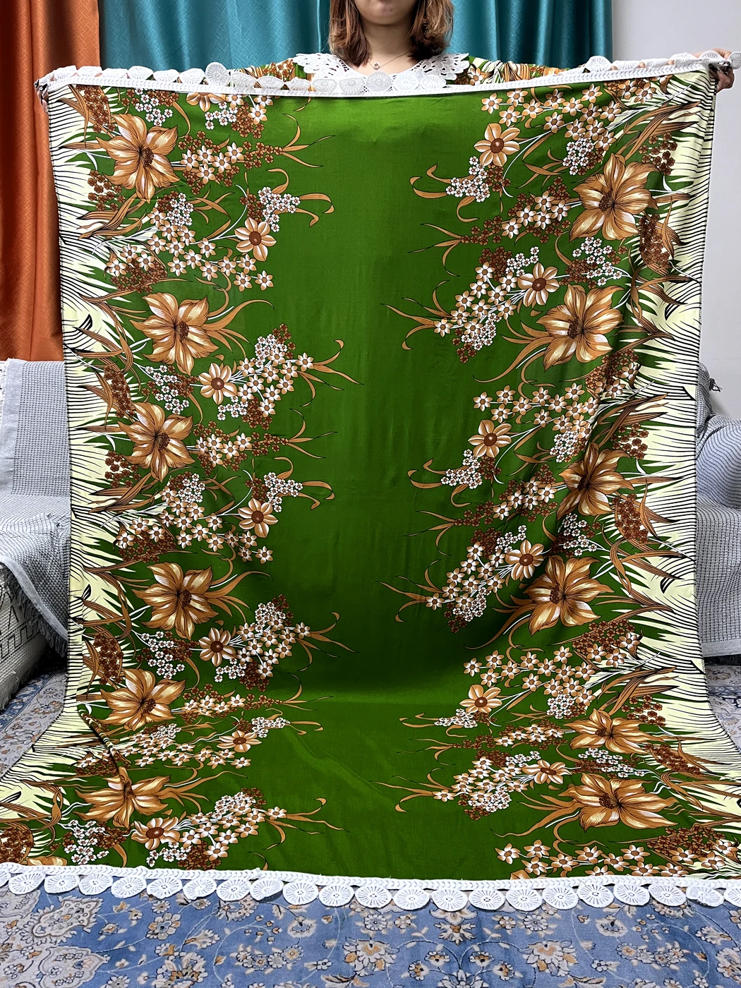 Мусульманская модель 2024 Цветочная хлопковая Кружевная аппликация свободное